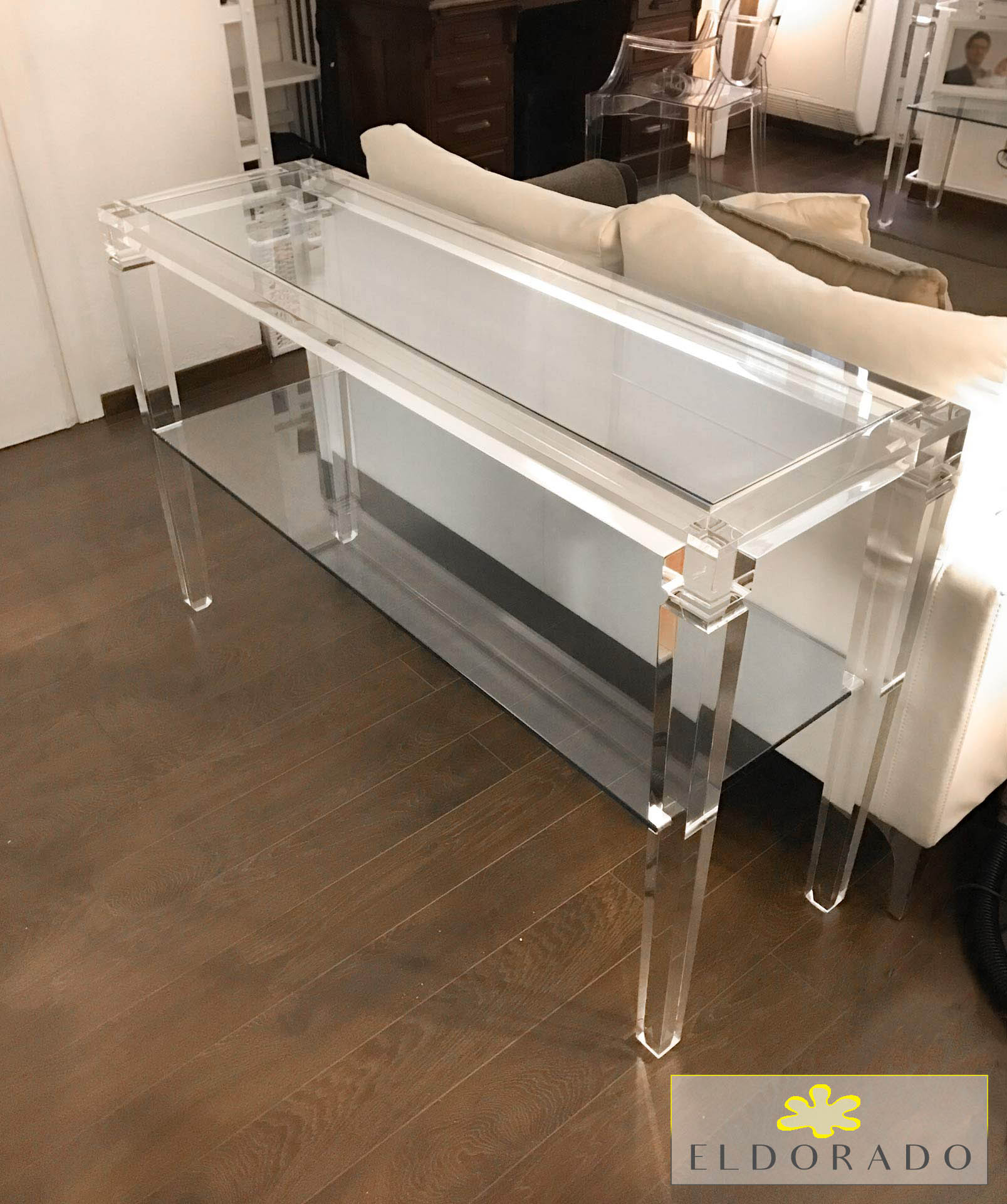 Consolle plexiglass LV1 cm 130 x 40 h 80 con ripiano